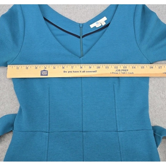 BODEN Margie Ottoman V Neck Dress Teal Blue Womens Size 4 Ribbed Preppy Pencil - Picture 9 of 11